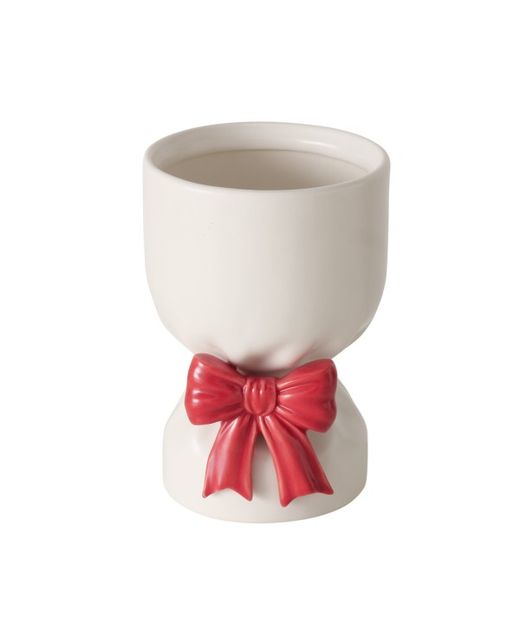 Jarrón de Ceràmica "Bowy" Blanco Con Lazo Rojo Ø10,2 X H15Cm.