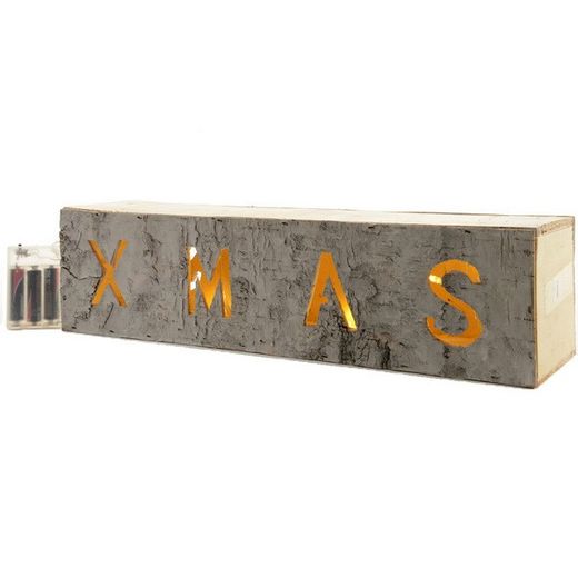 Letras Xmas De Corteza Con 20 Leds Warm White 44 X 11 X H11Cm.