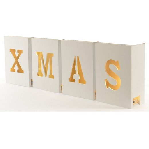 Letras Xmas De Madera Con Led Blanco Cálido 12 X 7 X H16,5Cm.
