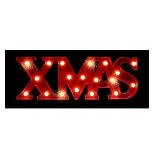Letras "Xmas" Rojas Con Leds Warm White 61 X H21Cm. (19 Led)