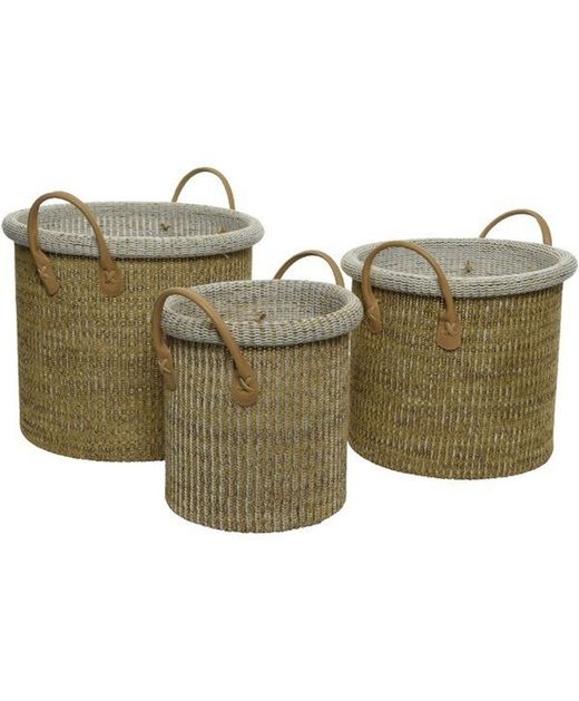 MACETA ALGODÓN MARRÓN Y ASAS CUERO Set 3 uds.