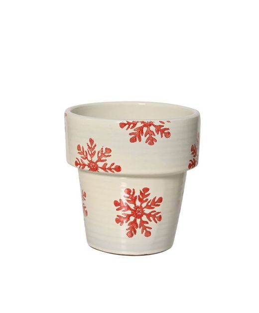 Maceta de Cerámica Blanca Con Copitos Rojos Ø13 X H13Cm.