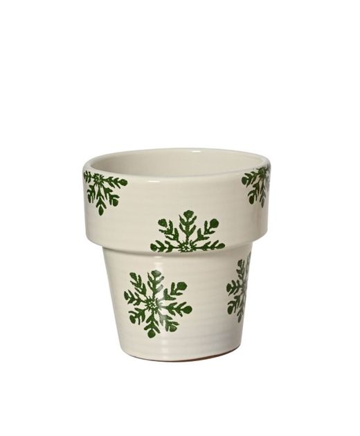 Maceta de Cerámica Blanca Con Copitos Verdes Ø13 X H13Cm.