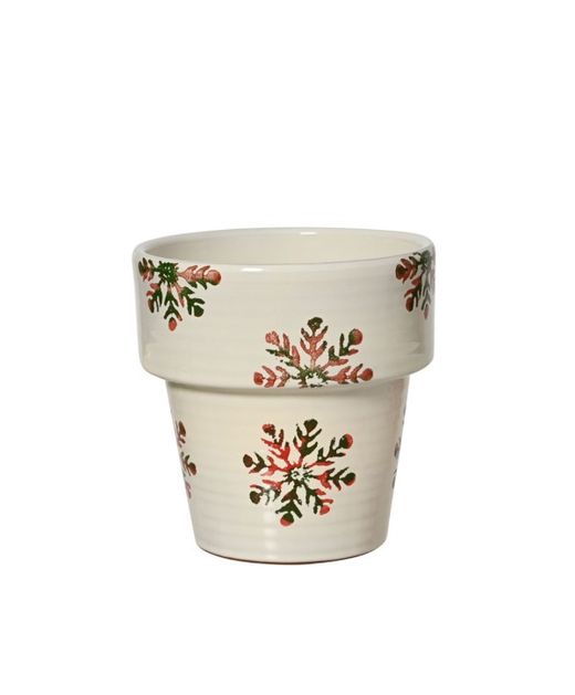 Maceta de Cerámica Blanca Con Copitos Verdes Y Rojos Ø13 X H13Cm.
