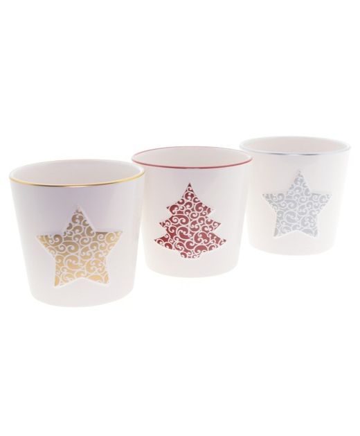 Maceta de Cerámica Estrella Y Árbol Rojo Dorado Plata Ø13,2Xh12,2Cm (6U.)
