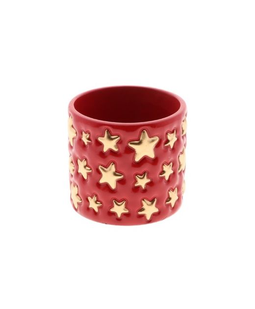 Maceta de Cerámica Rojo Estrellas Oro Ø13,5 X H 12,5Cm.