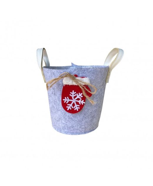Maceta de Fieltro Gris Con Guante Rojo Y Copito Ø 17 X H 15Cm.