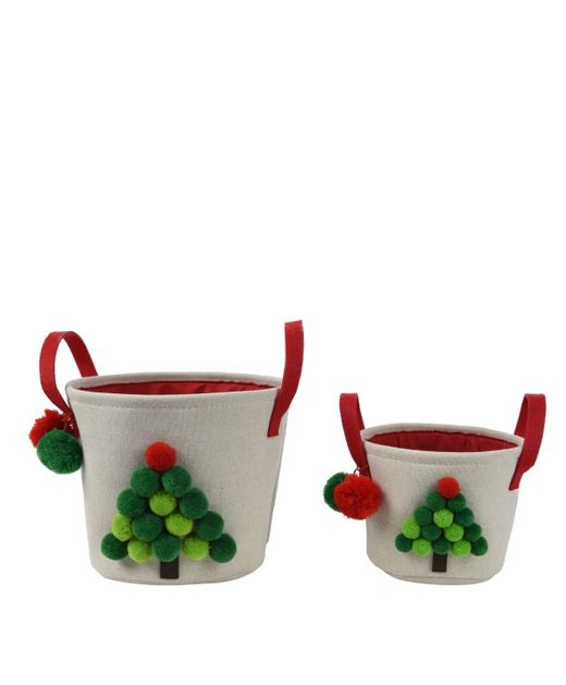 Maceta de Navidad Árbol Pompón Rojo Y Verde Ø25 X H 20,5Cm.