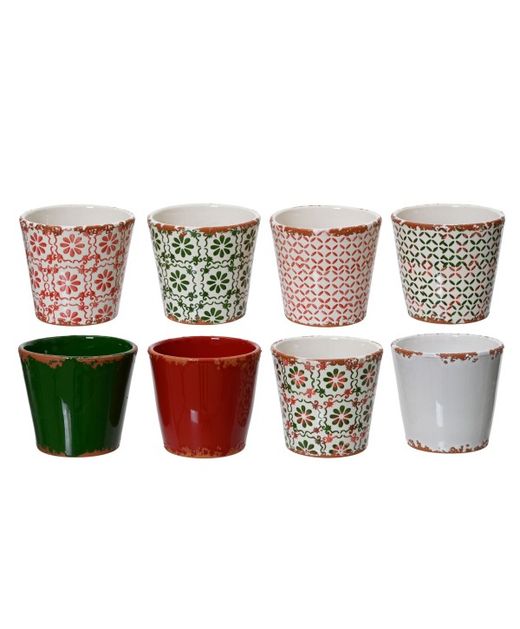 Maceta de Navidad Terracota Xmas Verde Y Rojo Ø14Xh12,8Cm. (Set 8U.)