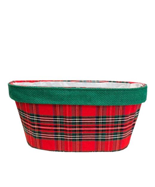 Maceta de Yute Con Cuadro Escocés Verde Y Rojo Ø30 X H13Cm.