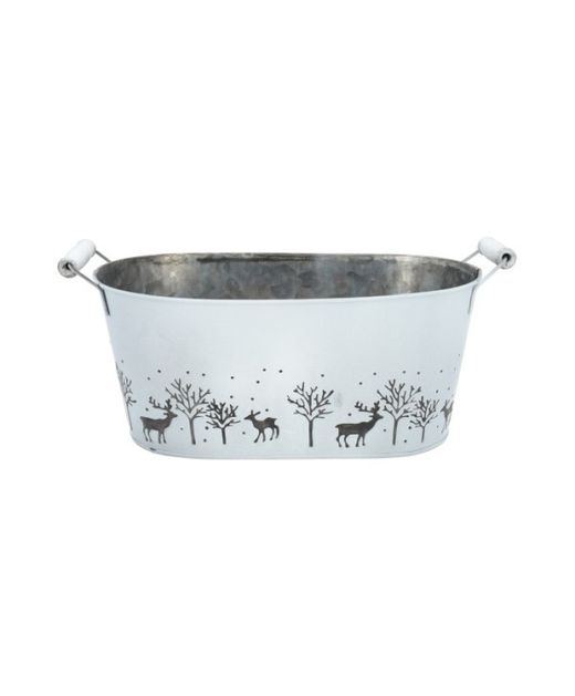 Maceta de Zinc Blanca Con detalles de Navidad 29 X 14 X H13Cm.