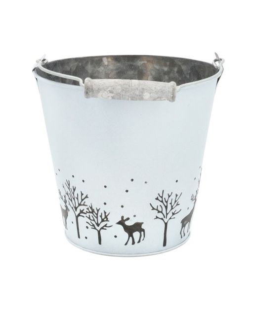 Maceta de Zinc Blanca Con detalles de Navidad Ø12 X H12Cm.