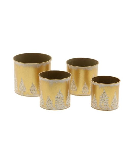 Maceta de Zinc Oro Con Árboles de Navidad Blancos Ø15 X H15Cm. (4U.)