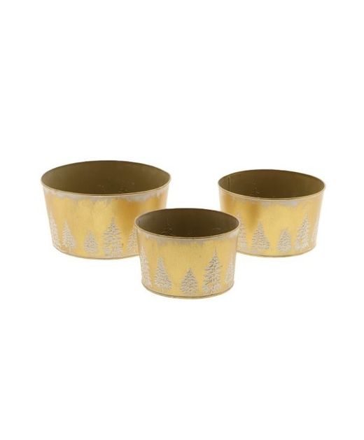 Maceta de Zinc Oro Con Árboles de Navidad Blancos Ø24 X H12,5Cm. (3U.)