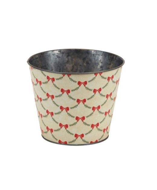 Maceta Zinc Estampado Guirnalda Y Lazos Rojos Ø15 X H13Cm