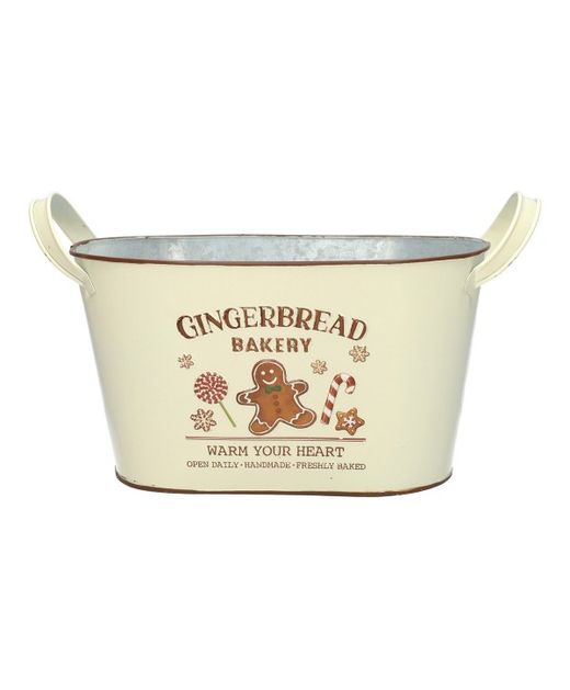 Maceta Zinc Jardinera Ovalada Cookies Navidad Crema 35 X 17 X H18Cm.