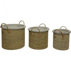 Macetero Algodón Marrón+Asas Cuero Diámetro 33X28Cm (3U.)