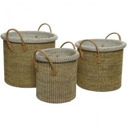 Macetero Algodón Marrón+Asas Cuero Diámetro 33X28Cm (3U.)