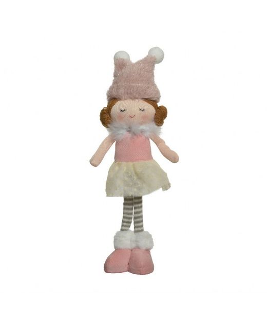 Muñeca Con Gorro Camiseta Y Zapatos Rosas 11 X 9 X H 43Cm.