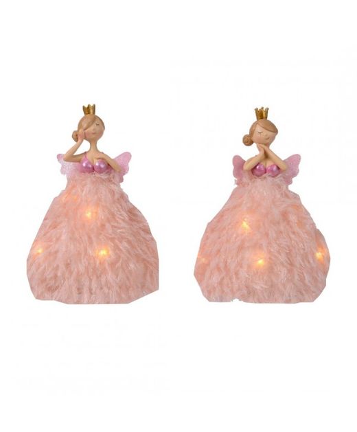 Muñecas Con Corona Y Falda de Pelo Rosa Con Led 14 X 10 X H23Cm. (2U.)