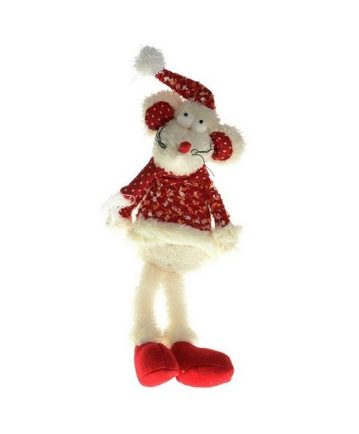 Muñeco Ratón de Peluche Con Vestido de Navidad Rojo H20Cm.