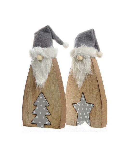Muñecos Noël de Madera Con Gorro Plata 2,5 X 9 X H20,5Cm. (Set 2U.)