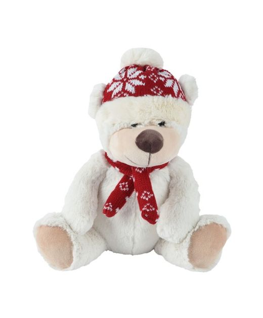 Osito Peluche Blanco Con Gorro Y Bufanda Christmas 15 X 10 X H20Cm.