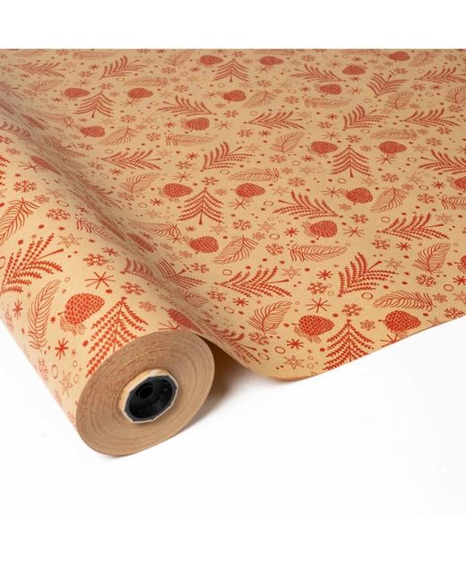 Papel Ecolpak Kraft Con Piñas Rojas 70Cm X 50Mts.