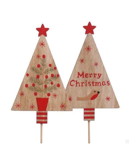 Pick Árbol de Madera Con Merry Christmas Rojo 11 X 7 X H50Cm. (10U.)