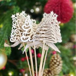 Pick Árbol Navidad De Madera Con Lazo De Yute 7 X H50Cm. (10U.)