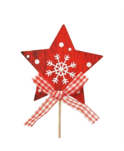 Pick de Estrella Rojo Con Lazo Vichy 7 X 7 X H 10Cm. (10U.)