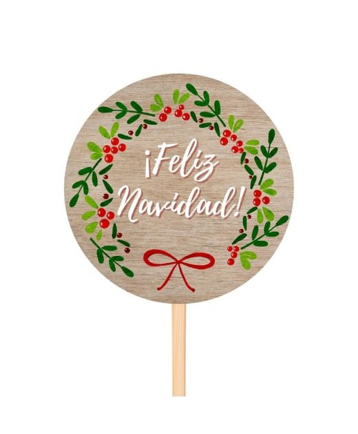 Pick de Madera Guirnalda "Feliz Navidad" Ø8 X H 50Cm. (20U.)