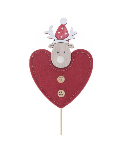 Pick de Reno Con Corazón de Fieltro Rojo Ø12 X H50Cm. (10U.)
