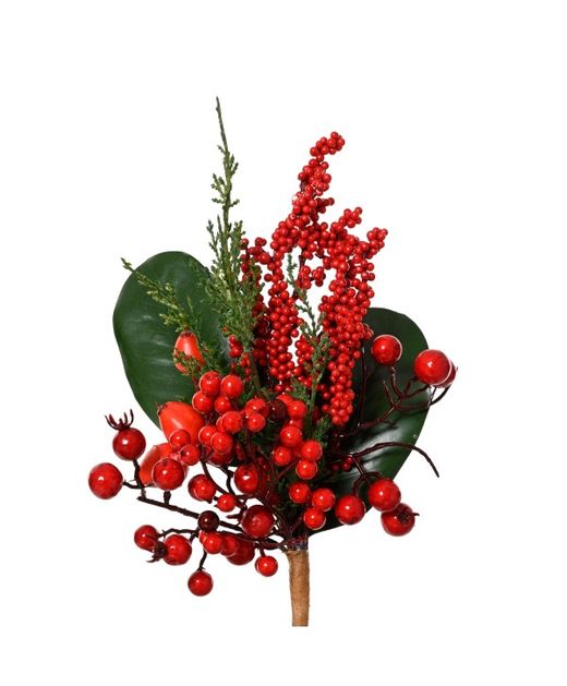 Ramillete Artificial de Berries Rojos Y Hojas 7 X 15 X H25Cm.