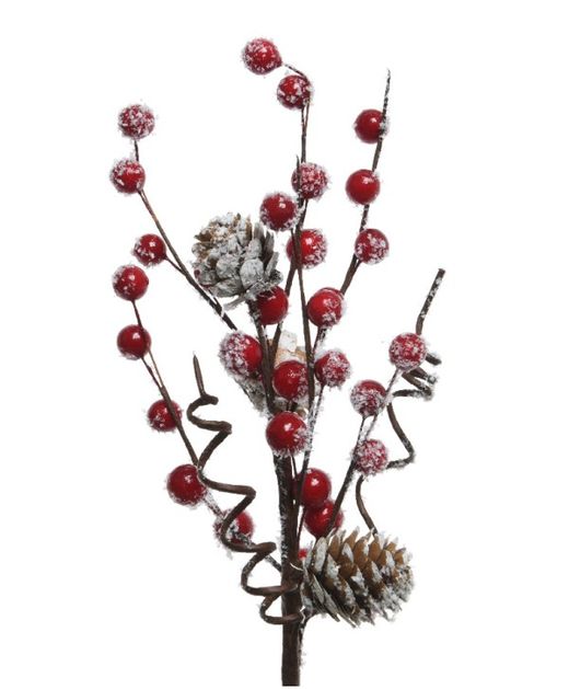 Ramillete de Berries Rojos Con Piñas Y Nieve 7 X 15 X H30Cm.