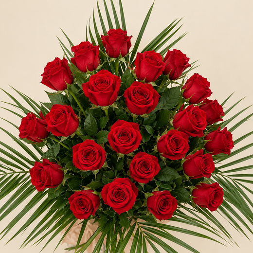 Bouquet funéraire 24 roses naturelles