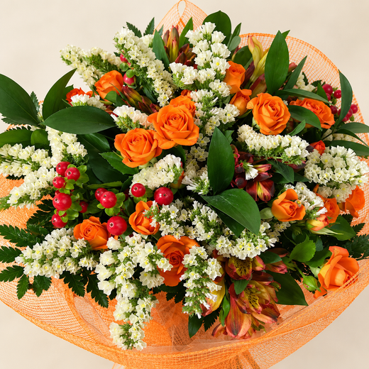 Bouquet cantonais aux roses oranges