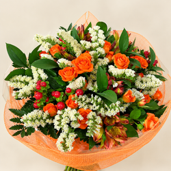 Ramo Cantonés con Rosas Naranja