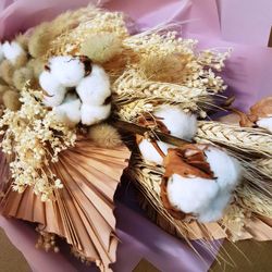 Bouquet sec romantique en coton doux