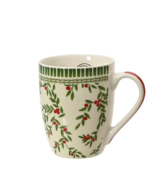 Taza de Cerámica "Berry" Hojas Y Rayas Verdes 8,2 X 12 X H10,5Cm.