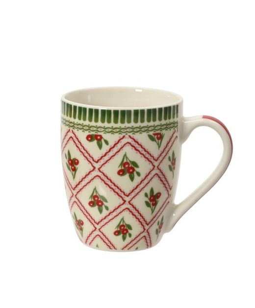 Taza de Cerámica "Berry" Rombos Y Rayas Verdes 8,2 X 12 X H10,5Cm.