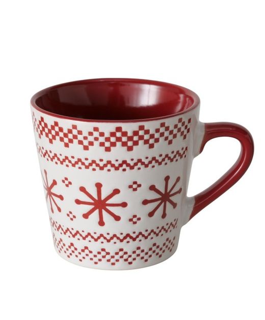 Taza de Cerámica "Snowflaky" Blanca Y Roja Ø 8 X H 7,5Cm.