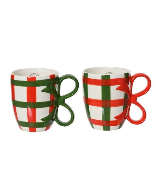 Taza de Porcelana Con Asa de "Lazo" Verde Y Rojo Ø9'3 X H11'3Cm. (2U.)