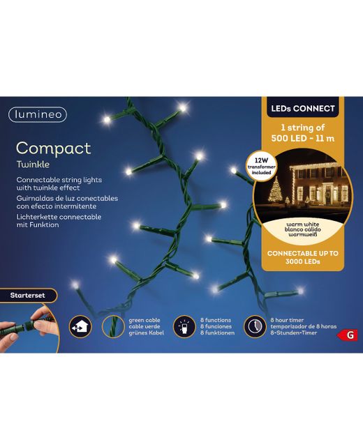 Tira Conectable Warm White Con Enchufe Transformador 11Mts. (500 Led)