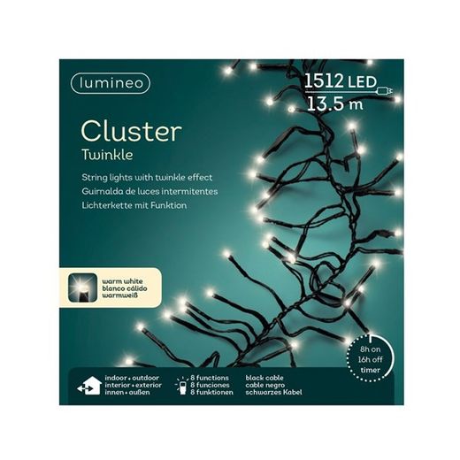 Tira Luces Cluster Twincle Warm White 13,5Mts. (1.512 Led)