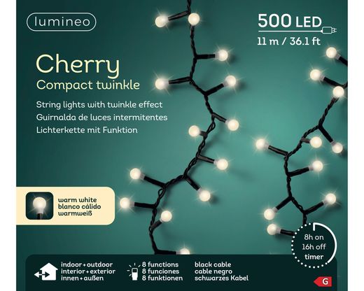 Tira Luces Compact Twinkle Cherry Warm White 11Mts. (500 Led)