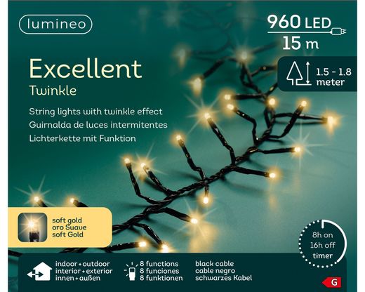 Tira Luces Excellent Twinkle Soft White 15Mts. (960 Led)