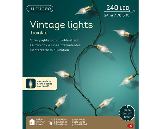 Tira Luces Vintage Twinkle Warm White 24Mts. (240 Led)