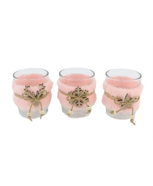 Vasito de Cristal Tealight Con Pelo Rosa Ø5,5 X H6,6Cm. (3U.)