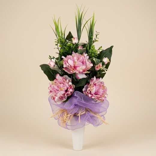 Vaso Funerario Peonias y Rosas Artificial